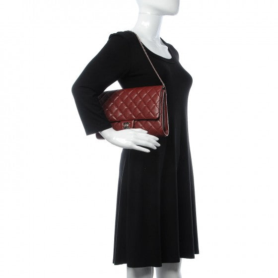 Chanel Caviar Quilted Clutch With Chain Flap Dark Red 2 of 8