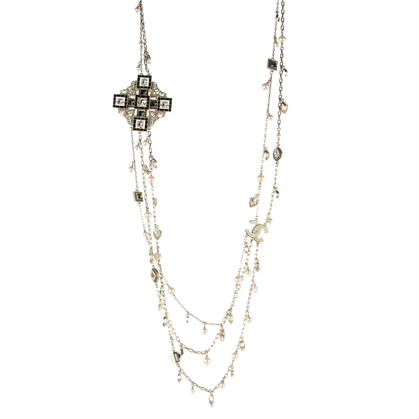 Swarovski Crystal Triple Strand CC Necklace Silver