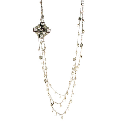 Chanel Swarovski Crystal Triple Strand CC Necklace Silver 1 of 9