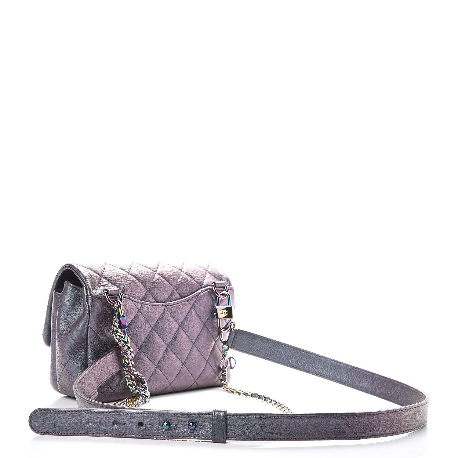 Chanel Iridescent Goatskin Quilted Small Double Carry Waist Chain Flap Purple 3 of 12