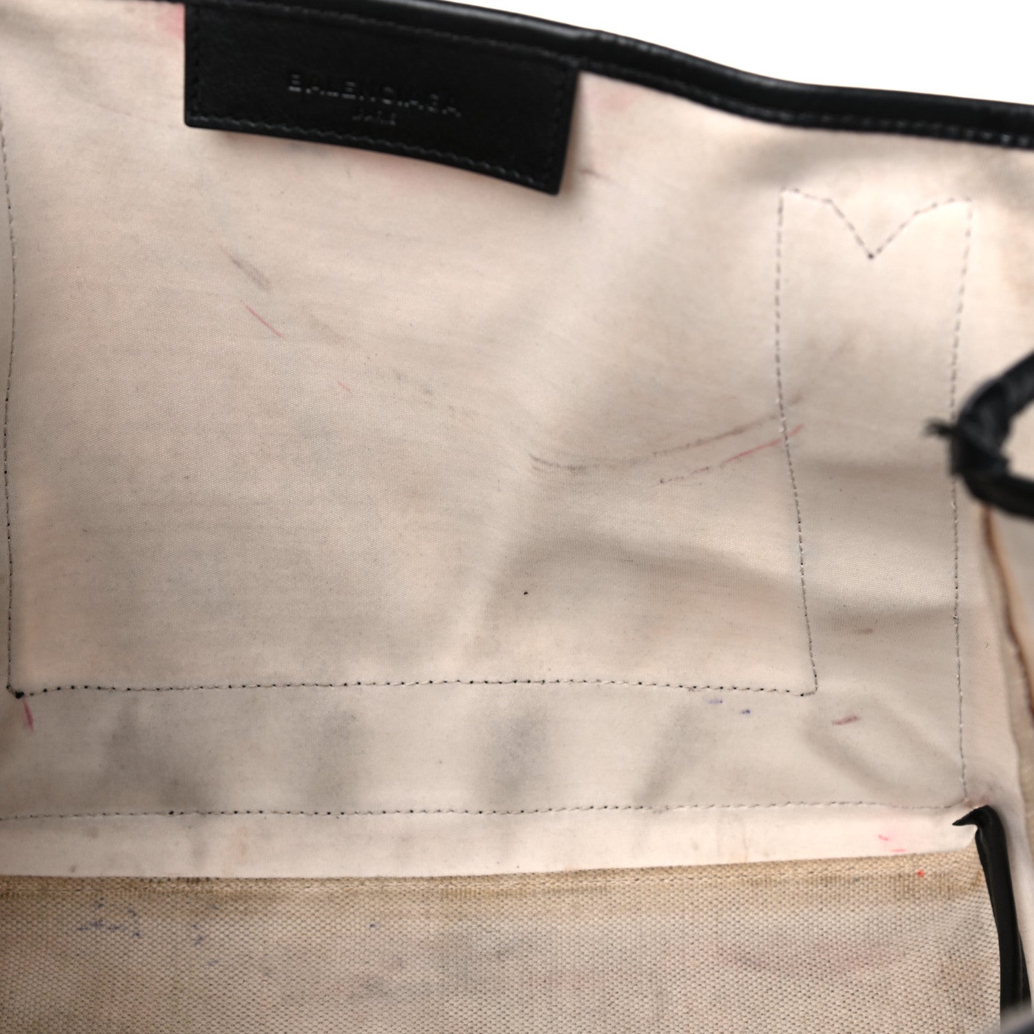 Balenciaga Cotton Canvas Satin Calfskin S Navy Cabas Natural Black 20 of 34