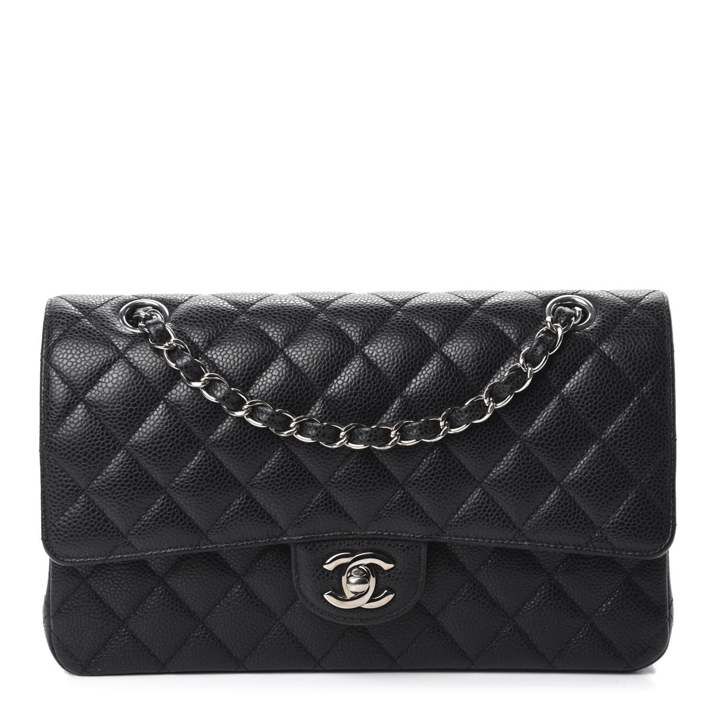 Caviar Quilted Medium Double Flap Black