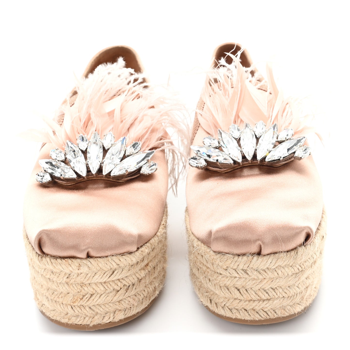 Satin Crystal Platform Espadrilles 39.5 Pink