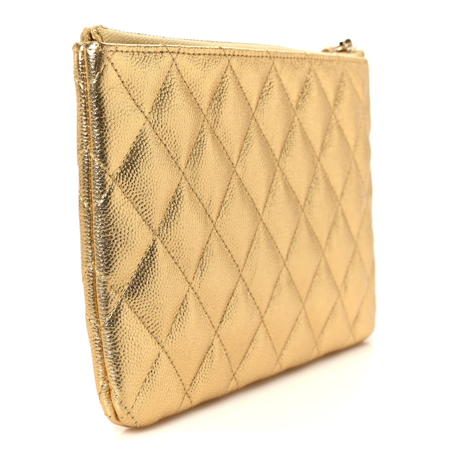 Chanel Metallic Caviar Quilted Small Zipped Pouch Gold 3 of 9