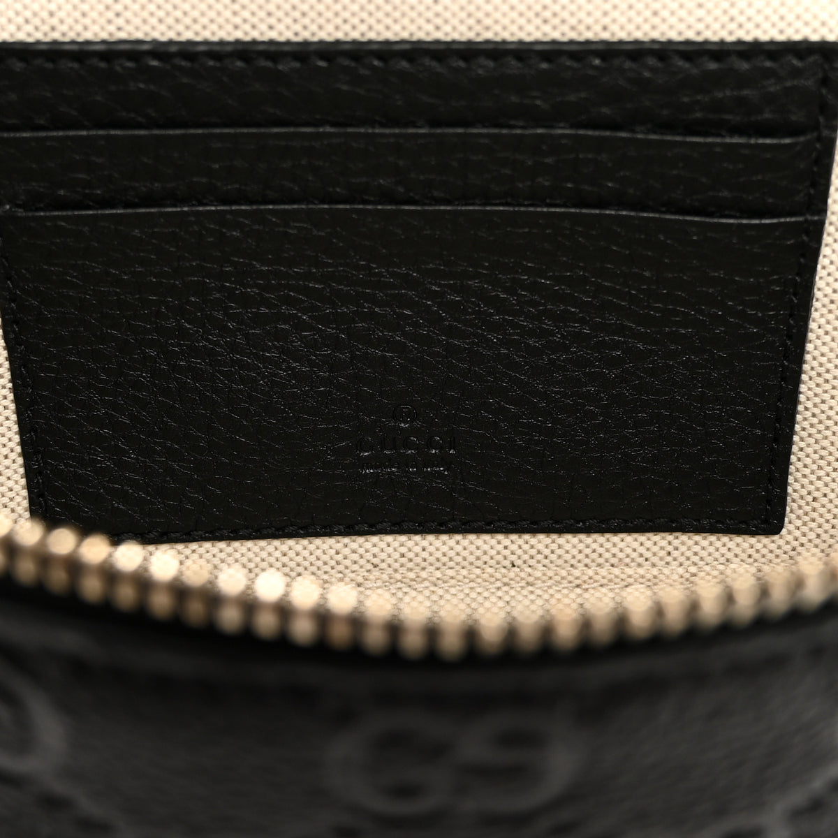 Gucci GG Calfskin Embossed Emblem Super MIni Crossbody Bag Black 6 of 9