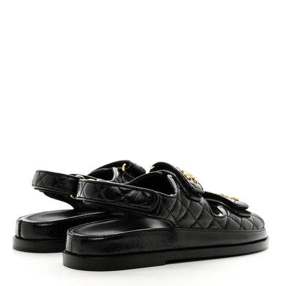 Chanel Lambskin Velcro Dad Sandals 38.5 Black 4 of 9