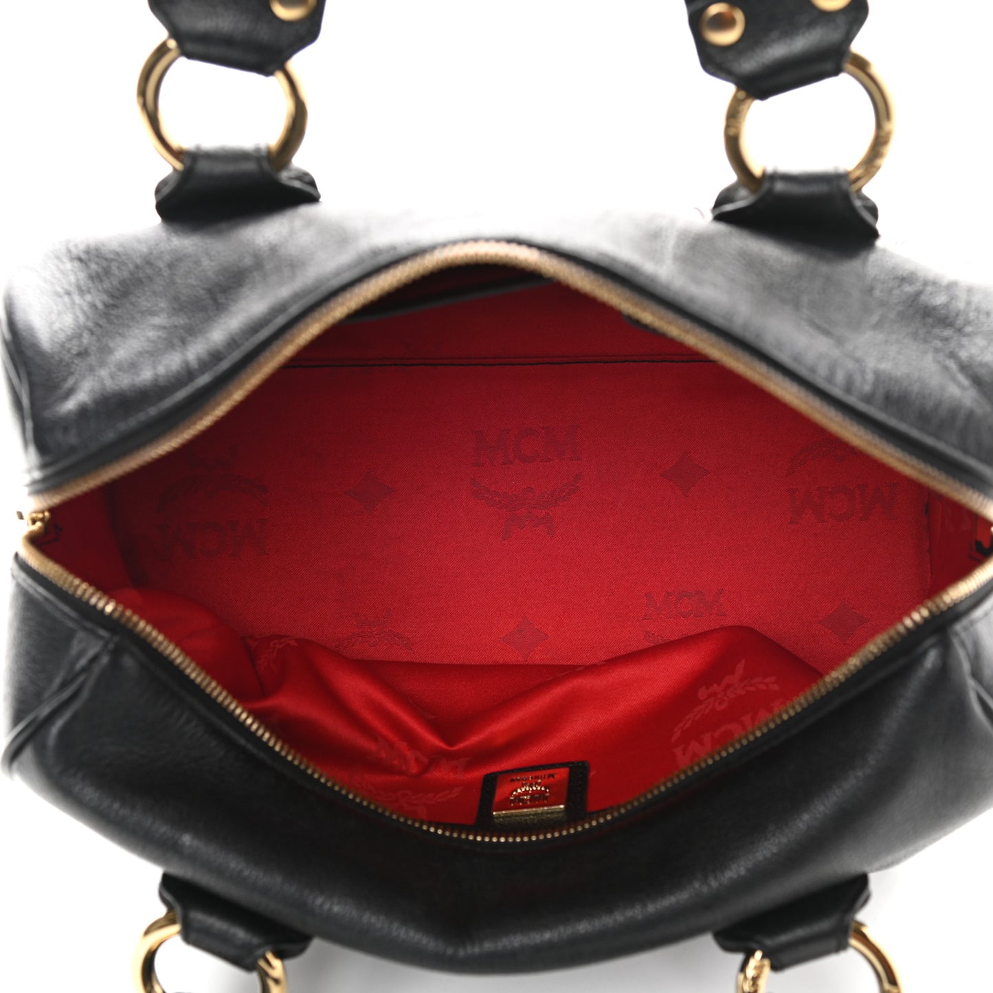 Grained Calfskin Studded Boston Bag Black