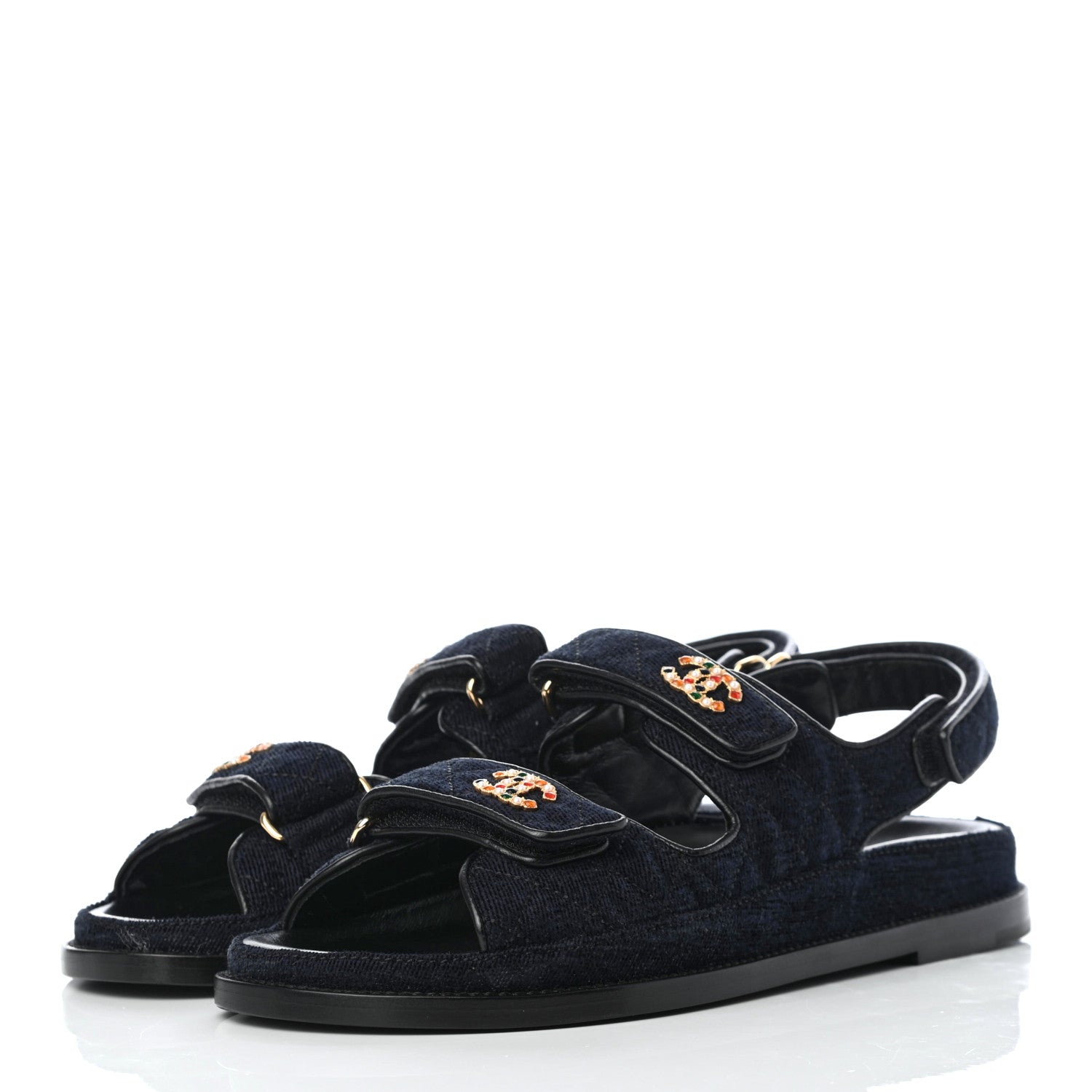 Chanel Velvet Velcro Dad Sandals 40 Navy Blue 3 of 9