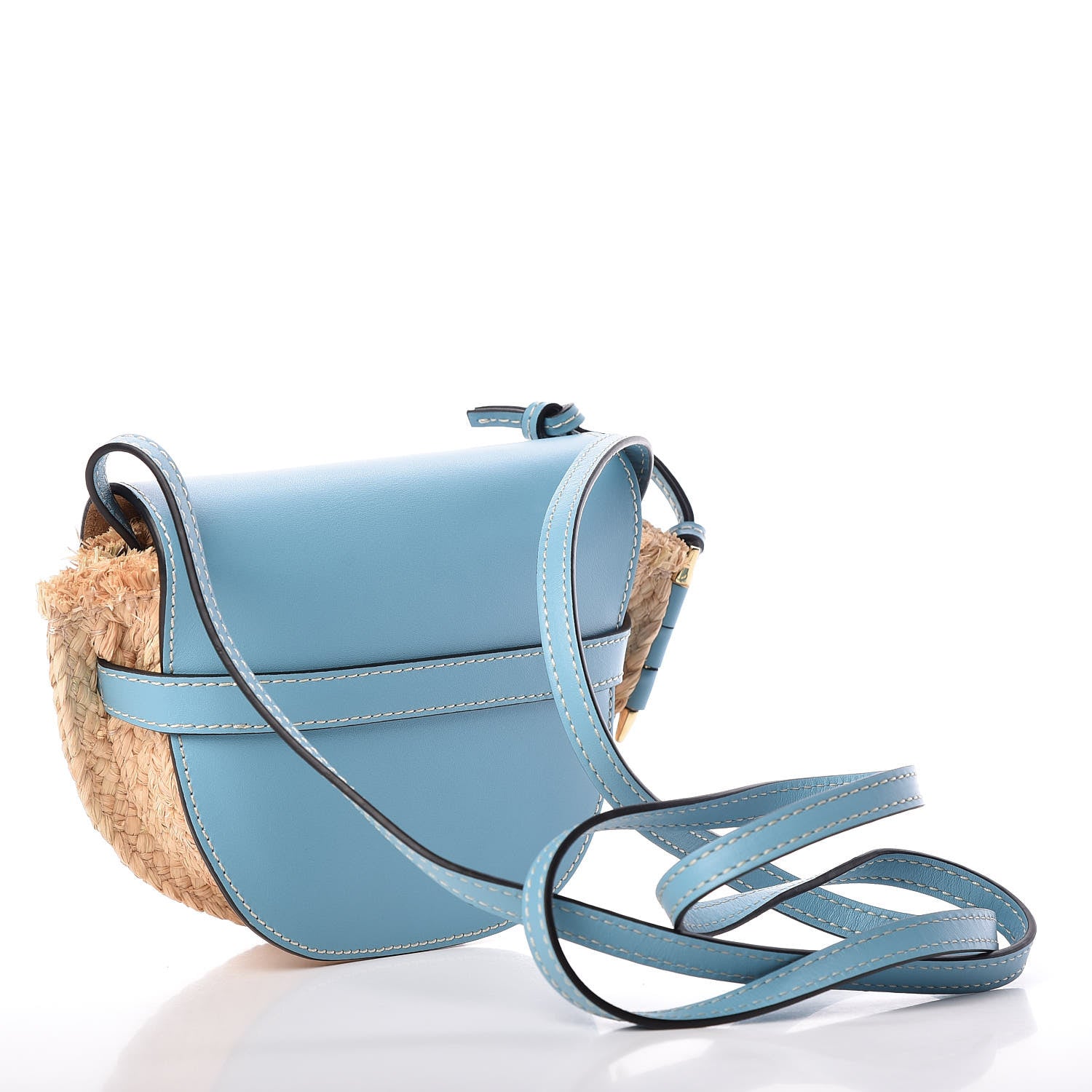 Loewe Calfskin Raffia Mini Gate Crossbody Bag Light Blue Natural 3 of 9