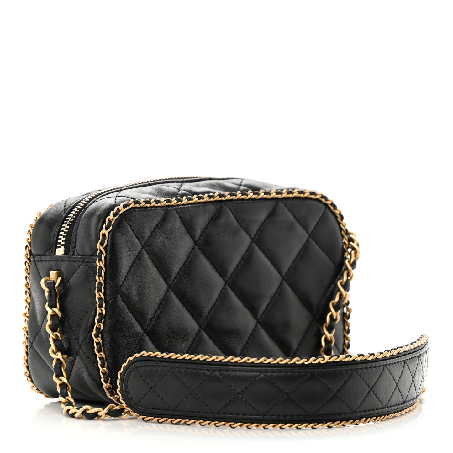 Lambskin Quilted Chain CC Mini Camera Case Black