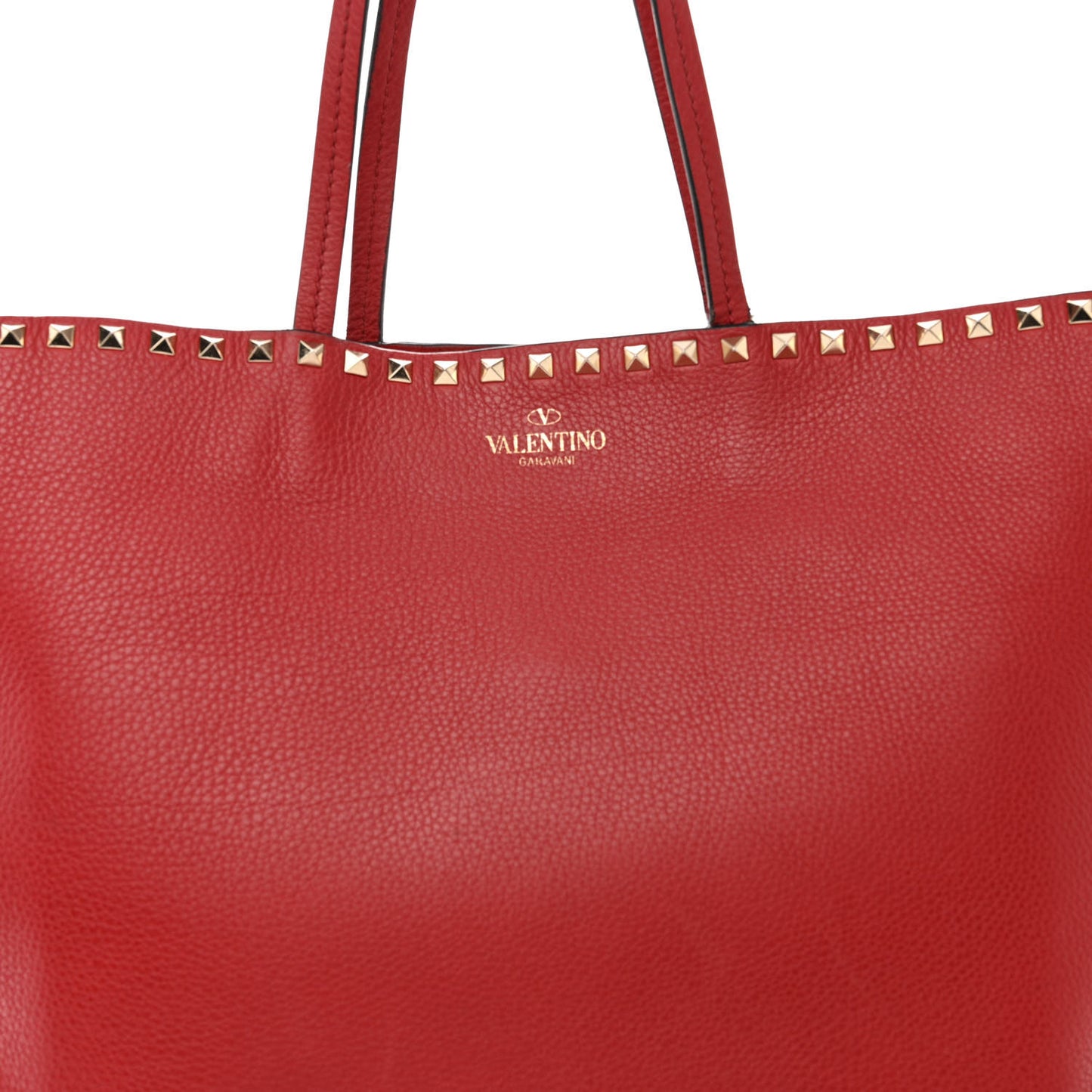 Grained Calfskin Rockstud Shoulder Tote Rosso Valentino