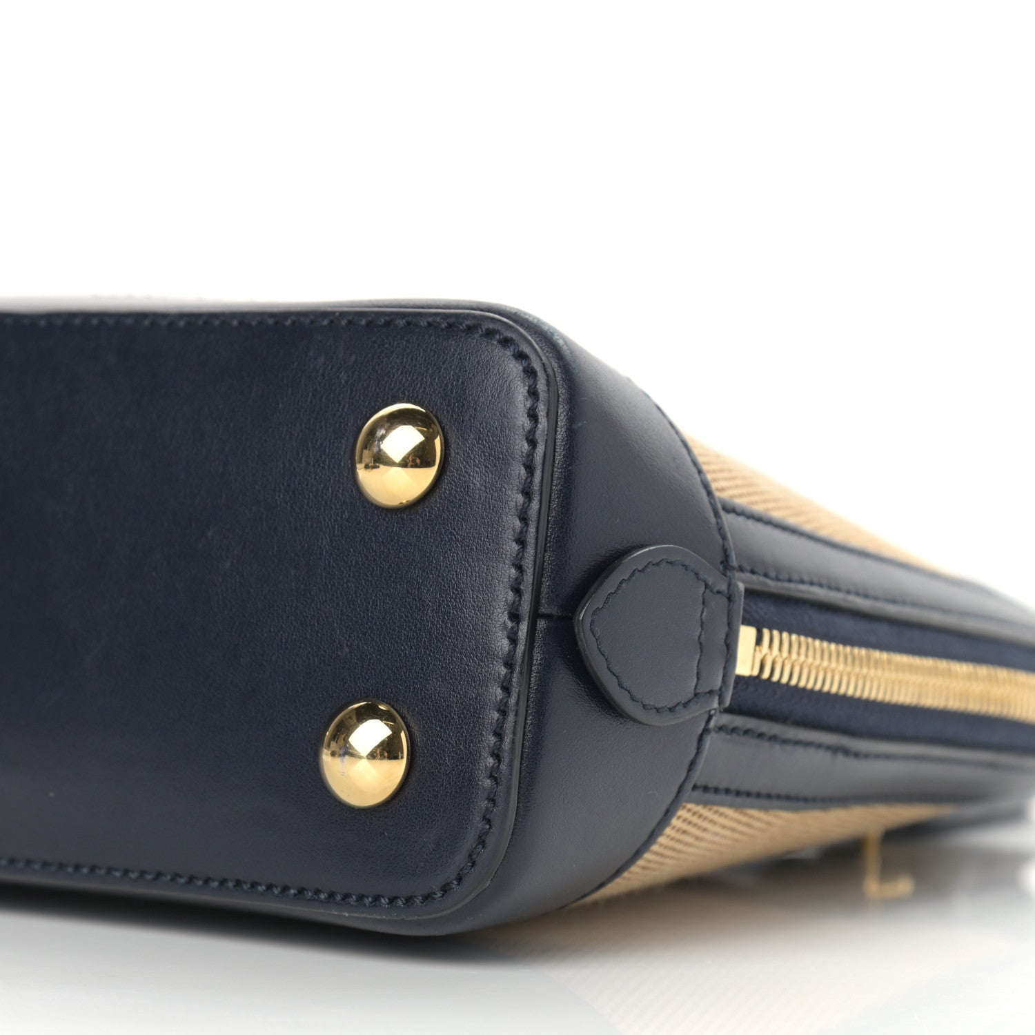 Gucci Vintage Rice Canvas Plutone Calfskin Small Horsebit 1955 Top Handle Bag Beige Blue 9 of 10
