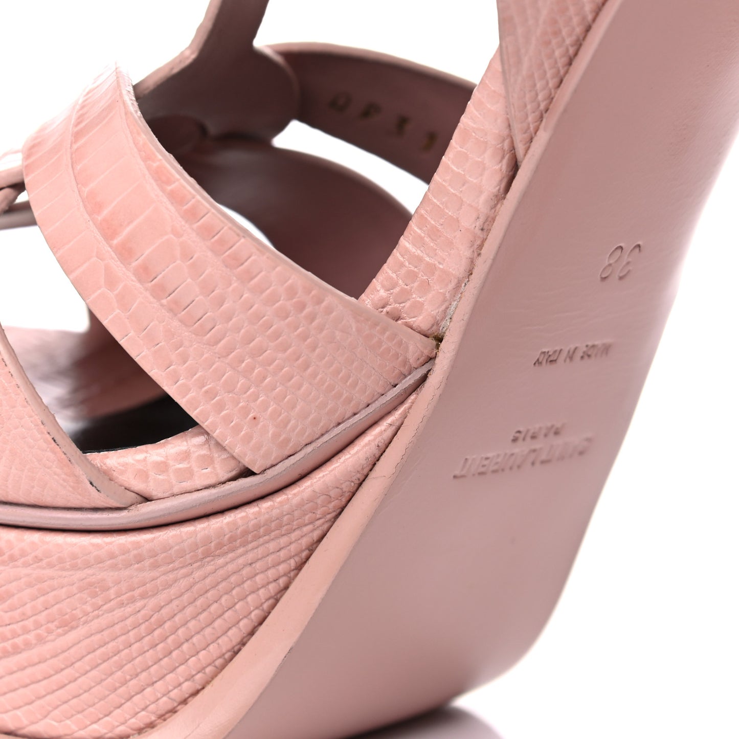 Calfskin Crocodile Embossed Tribute 105 Platform Sandals 38 Pale Pink