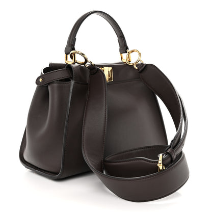 Fendi Vitello Seta Suede FF Mini Peekaboo Iconic Satchel Chocolate Sigaro Marrone 3 of 10