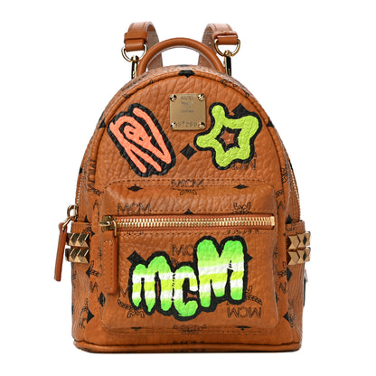 MCM Visetos Side Stud Graffiti X-Mini Stark Backpack Cognac 1 of 10