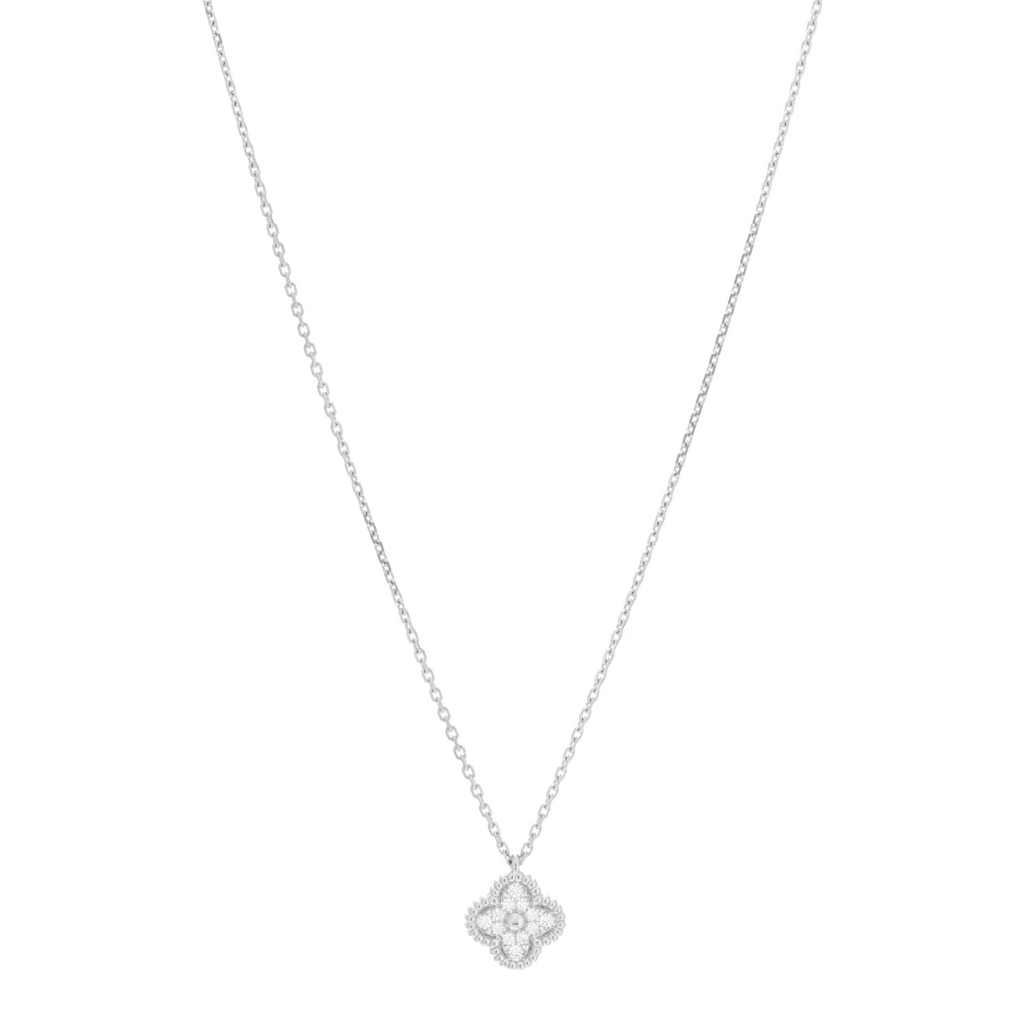 18K White Gold Diamond Sweet Alhambra Pendant Necklace