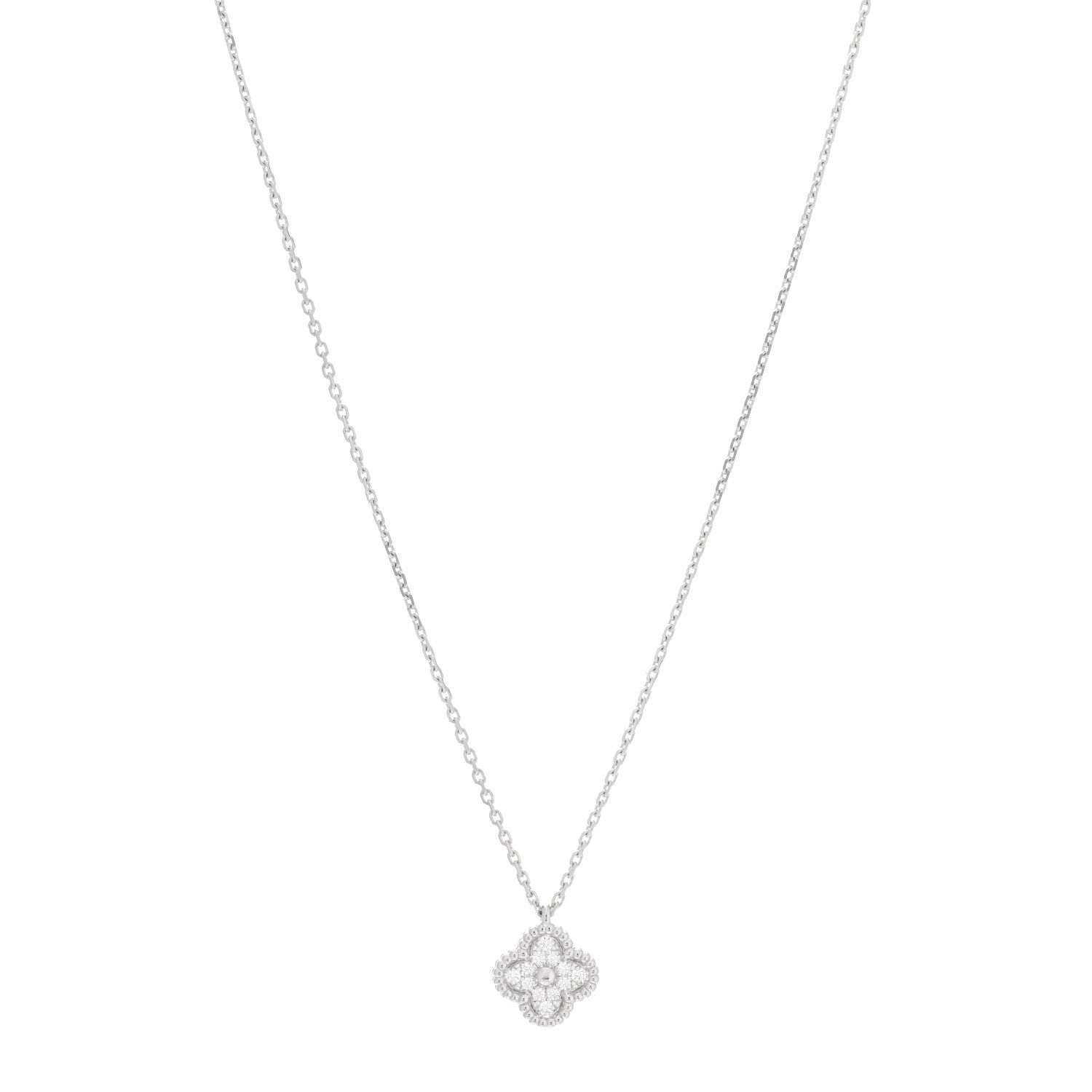 Van Cleef & Arpels 18K White Gold Diamond Sweet Alhambra Pendant Necklace 1 of 7