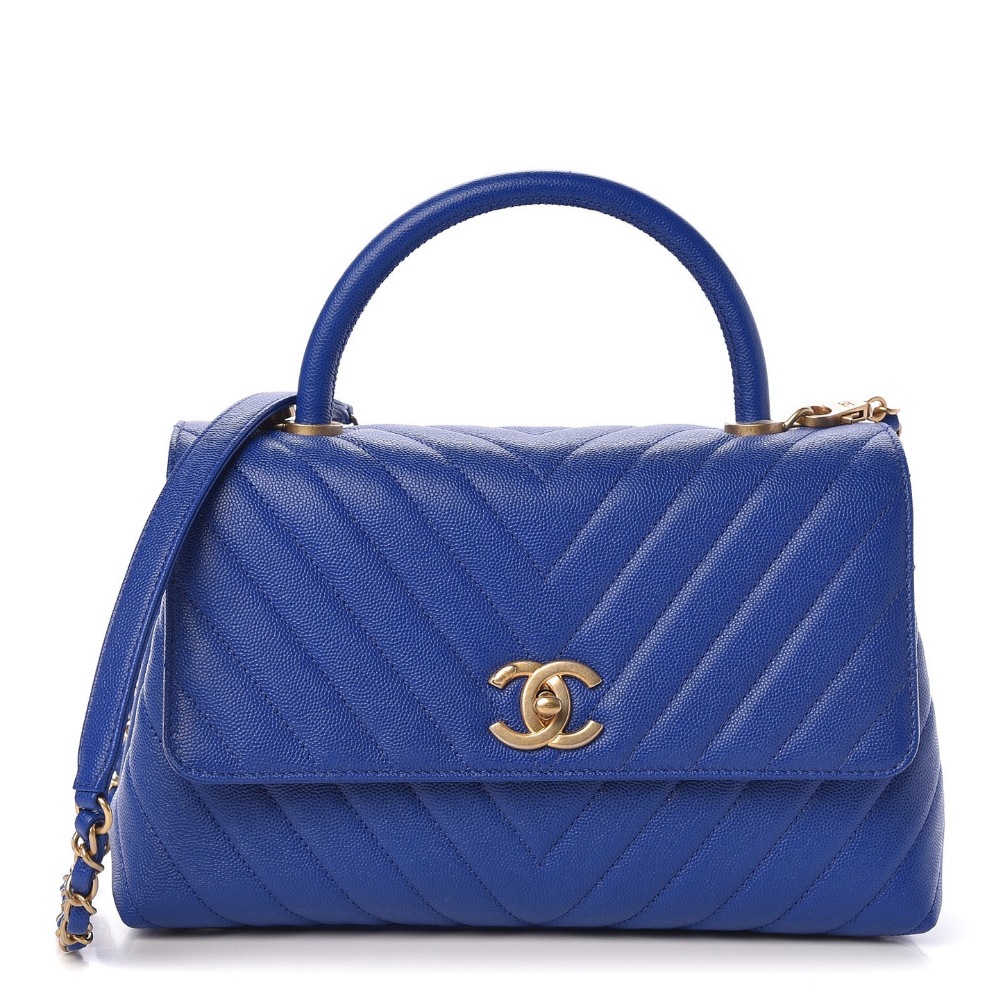 Caviar Chevron Quilted Small Coco Handle Flap Blue