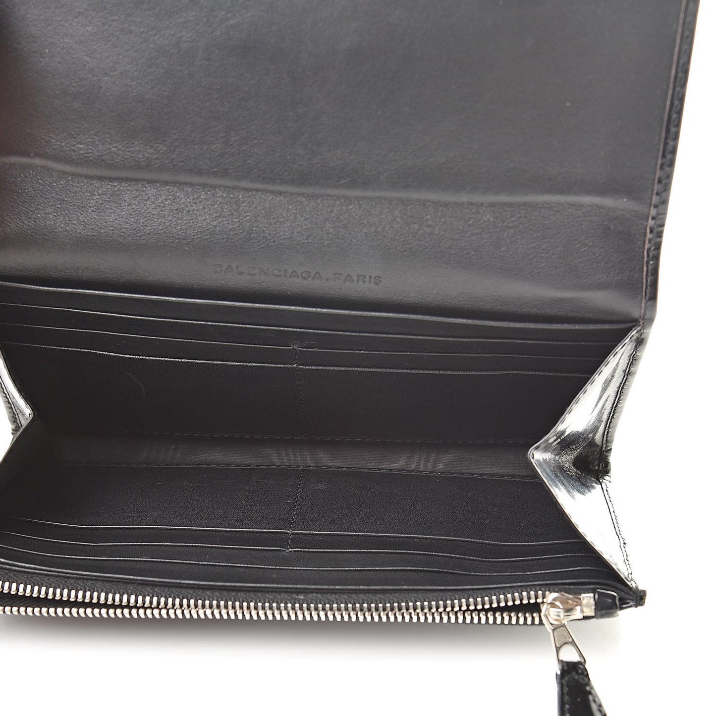 Laminated Calfskin Giant 12 Silver Hardware Money Wallet Black