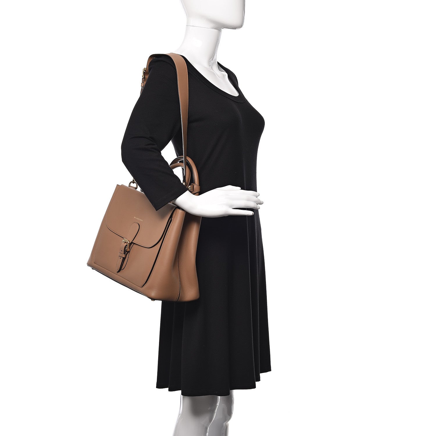 Burberry Smooth Bonded Calfskin Medium Saddle Tote Camel 2 of 9