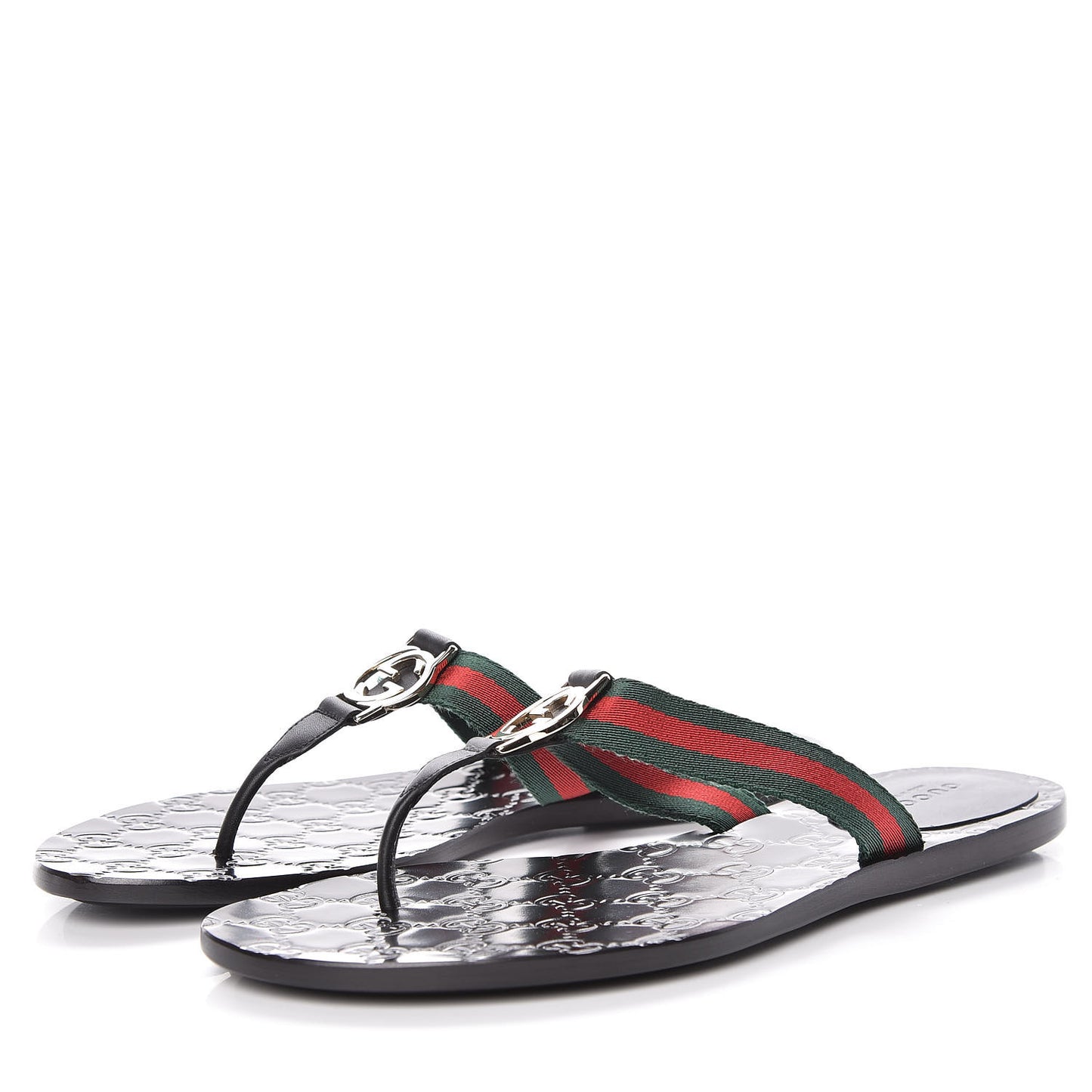 Nylon Guccissima Web Womens Thong Sandals 39 Green Red Black