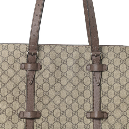 Gucci GG Supreme Monogram Textured Dollar Calfskin Medium Detail Tote Beige Ebony New Acero 7 of 9