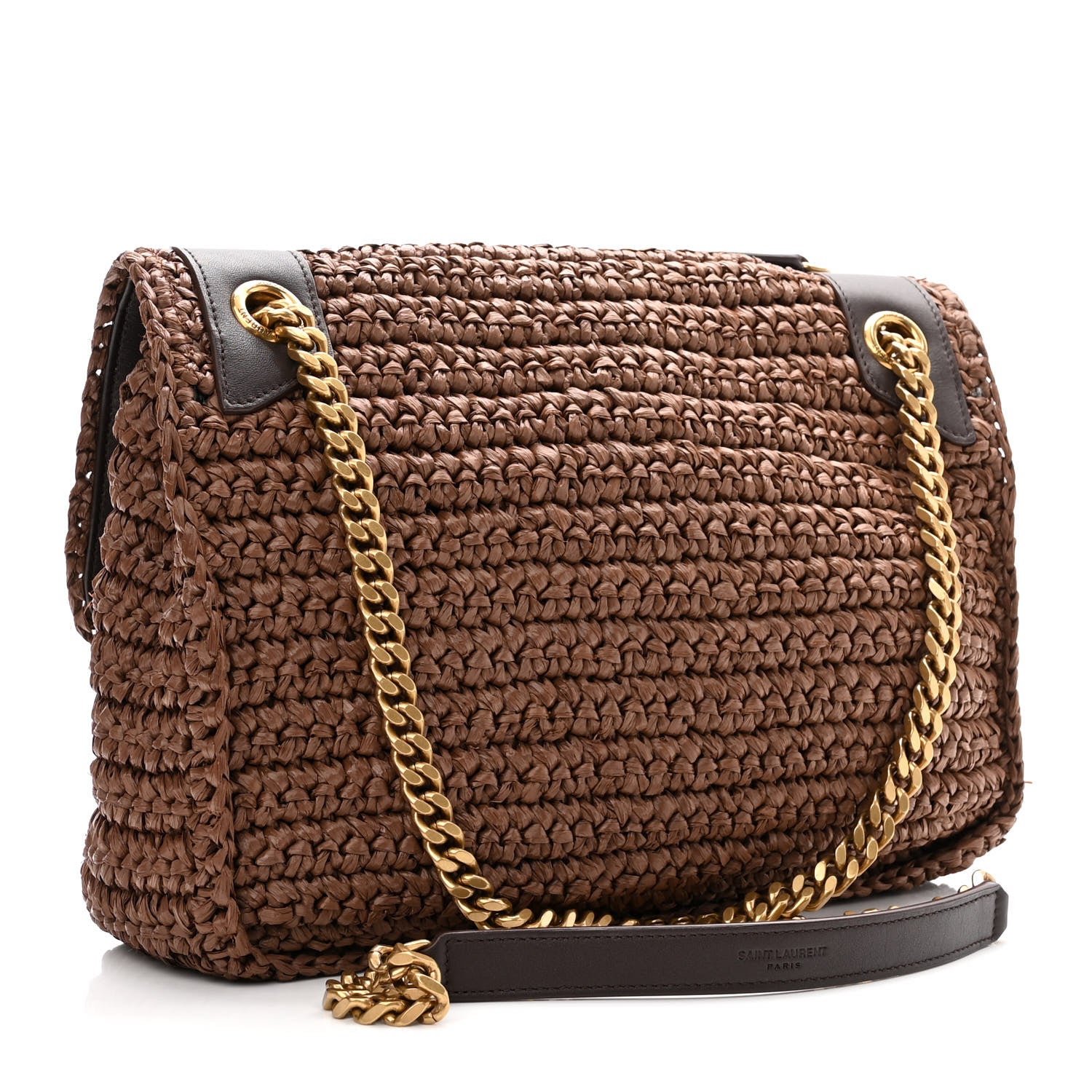 Saint Laurent Raffia Calfskin Monogram Medium Niki Chain Satchel New Nut 3 of 11