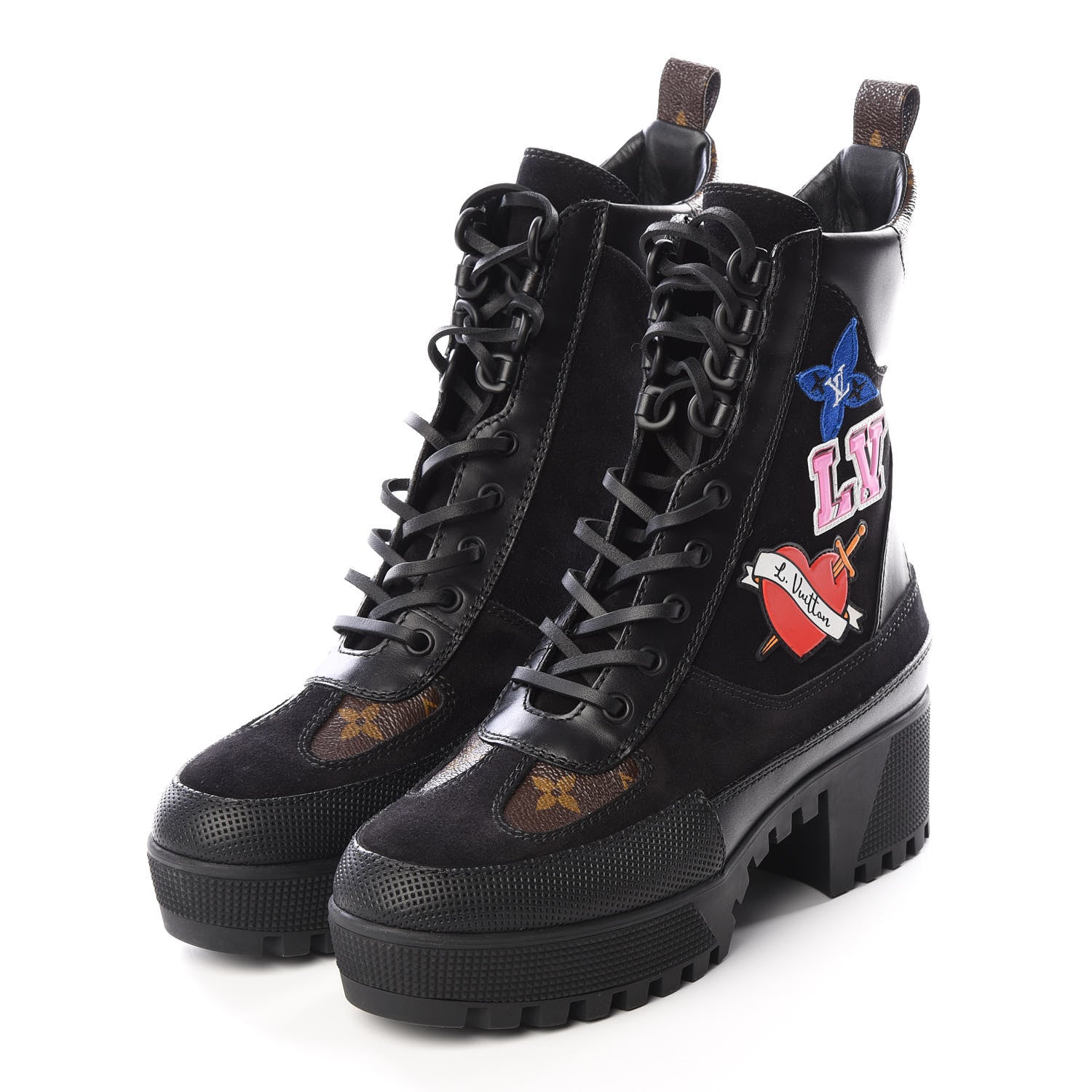 Louis Vuitton Suede Calfskin Monogram LV Black Heart Laureate Platform Desert Boots 37 Black 2 of 8
