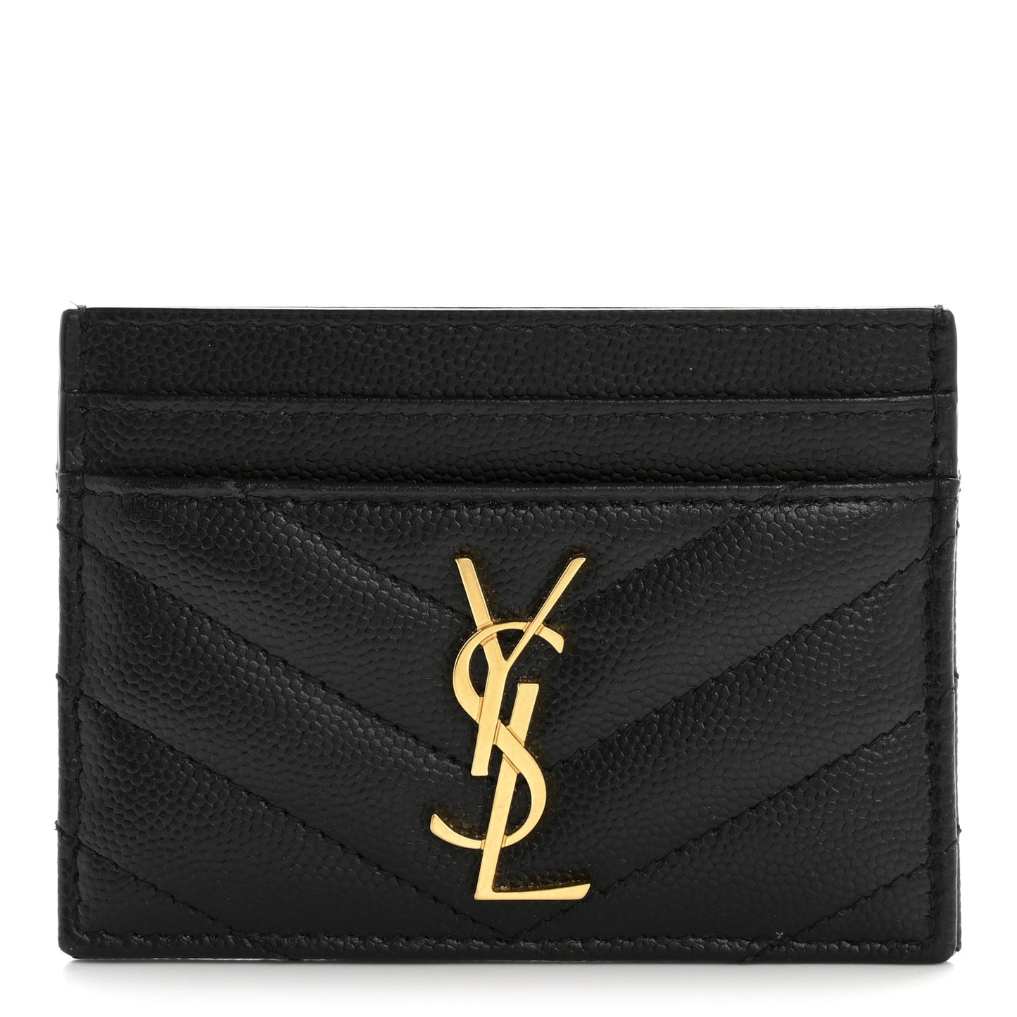 Grain De Poudre Matelasse Chevron Monogram Credit Card Case Black
