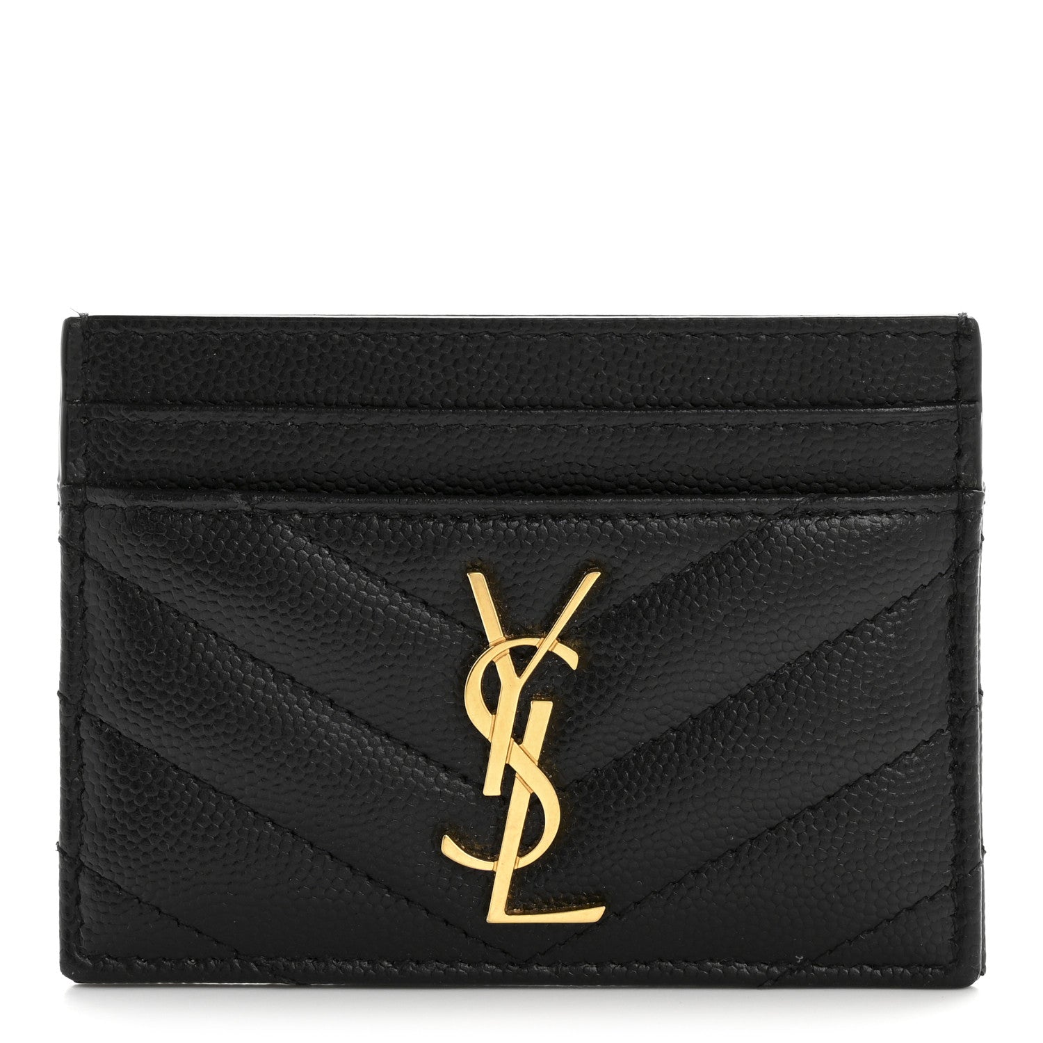 Saint Laurent Grain De Poudre Matelasse Chevron Monogram Credit Card Case Black 1 of 20