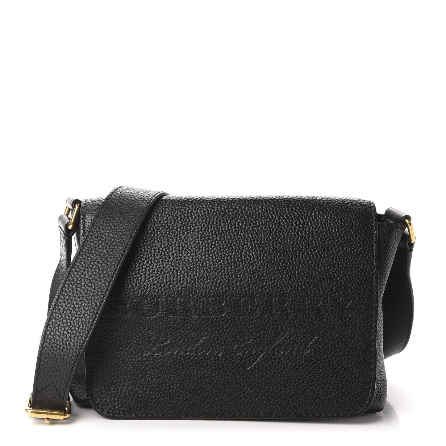 Grainy Calfskin Embossed Small Messenger Black