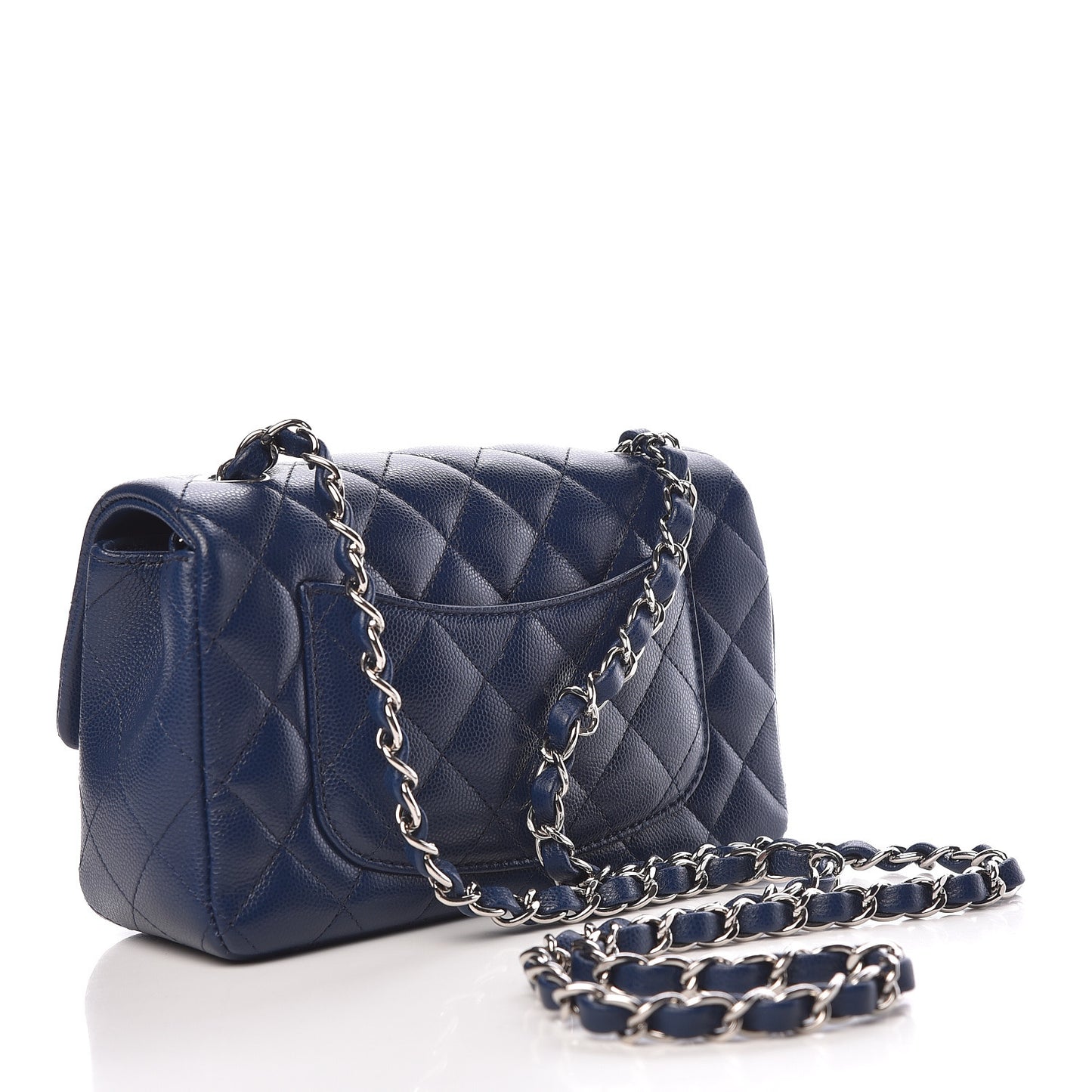 Caviar Quilted Mini Rectangular Flap Navy