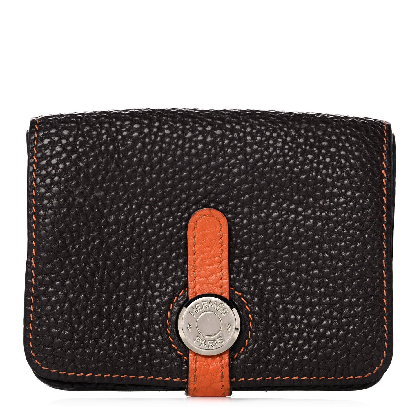 Togo Dogon Card Case Black Orange