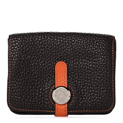 Hermes Togo Dogon Card Case Black Orange 1 of 11