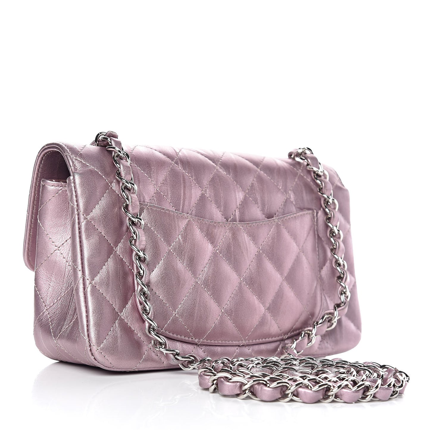 Metallic Calfskin Quilted Mini Rectangular Flap Pink