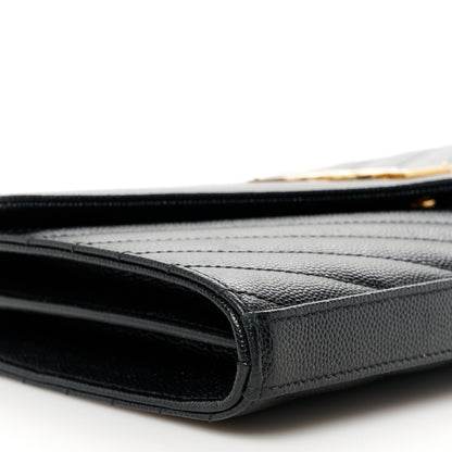 Saint Laurent Grain De Poudre Matelasse Chevron Monogram Chain Wallet Black 8 of 9