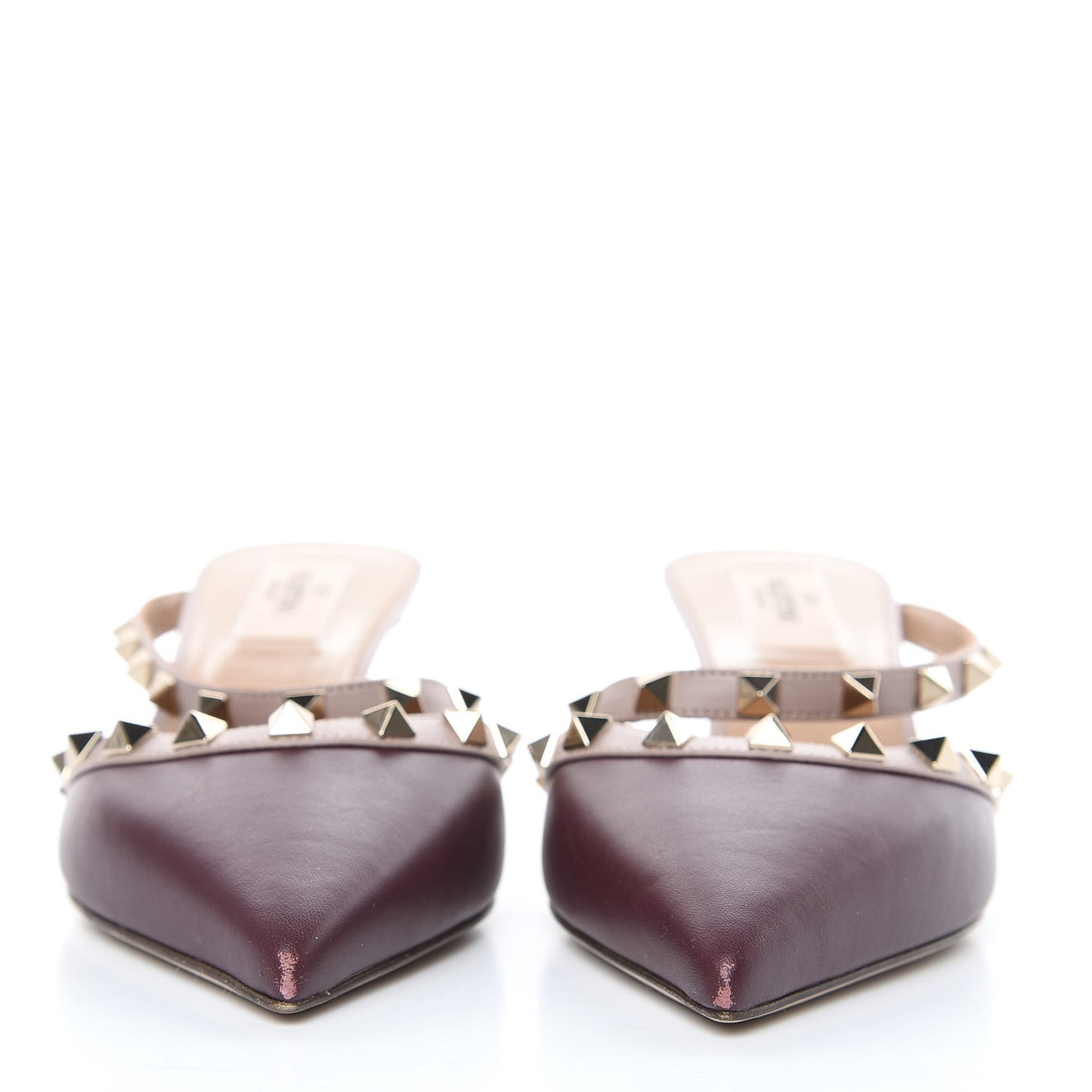 Calfskin Nappa Rockstud Cross Strap 50mm Mules 37 Rubin Poudre