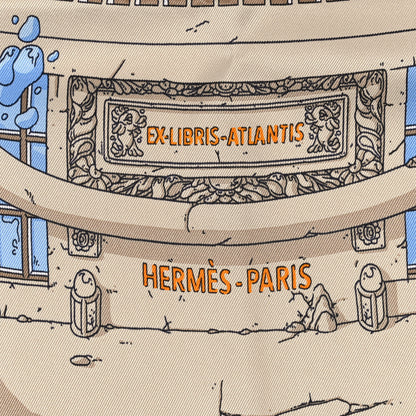 Hermes Vintage Silk Ex Libris Atlantis Scarf 70 Ciel Orange Mastic 2 of 3