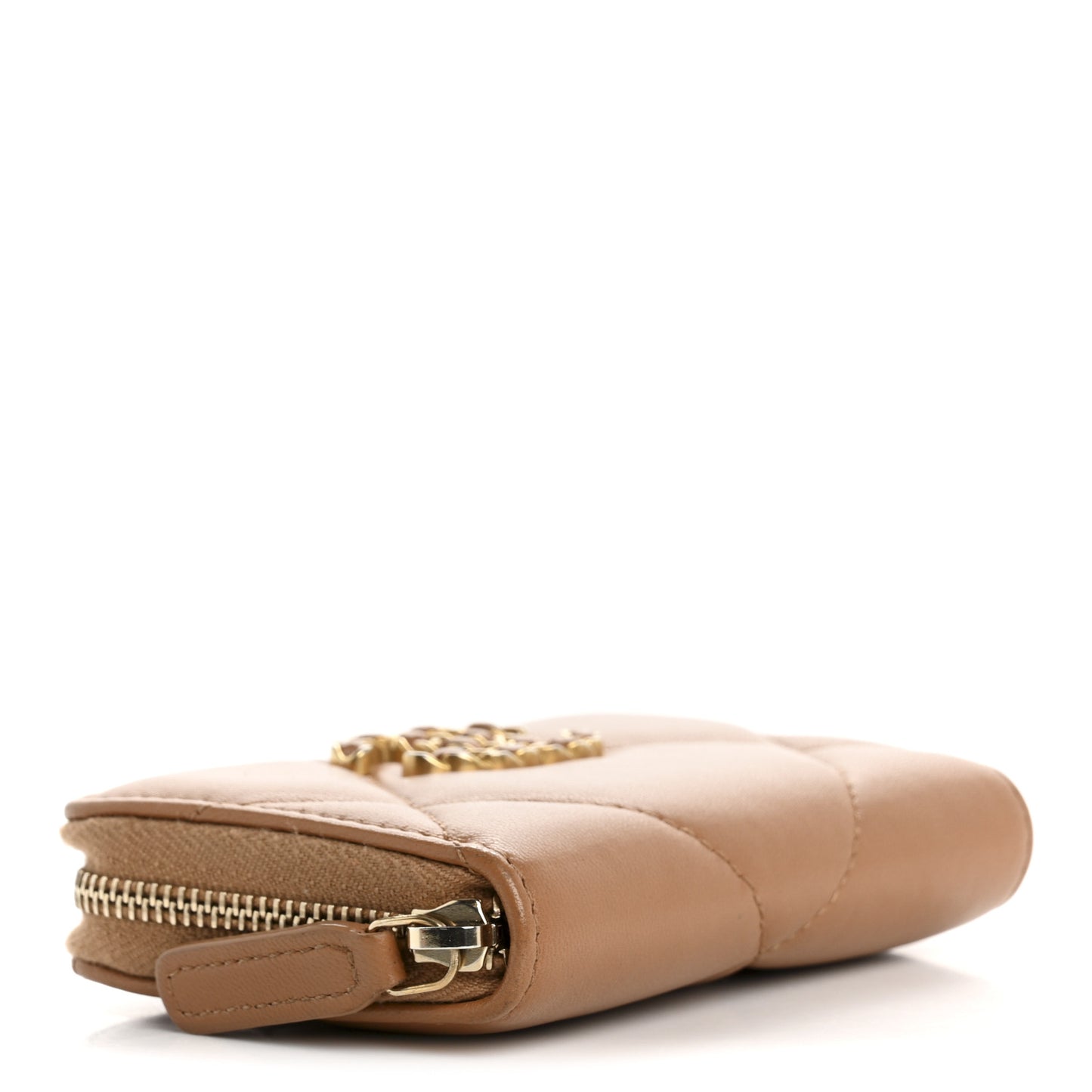 Lambskin Quilted Chanel 19 Zip Around Coin Purse Wallet Brown