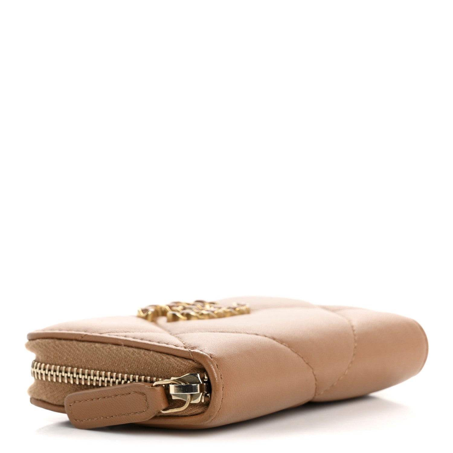 Chanel Lambskin Quilted Chanel 19 Zip Around Coin Purse Wallet Brown 4 of 12