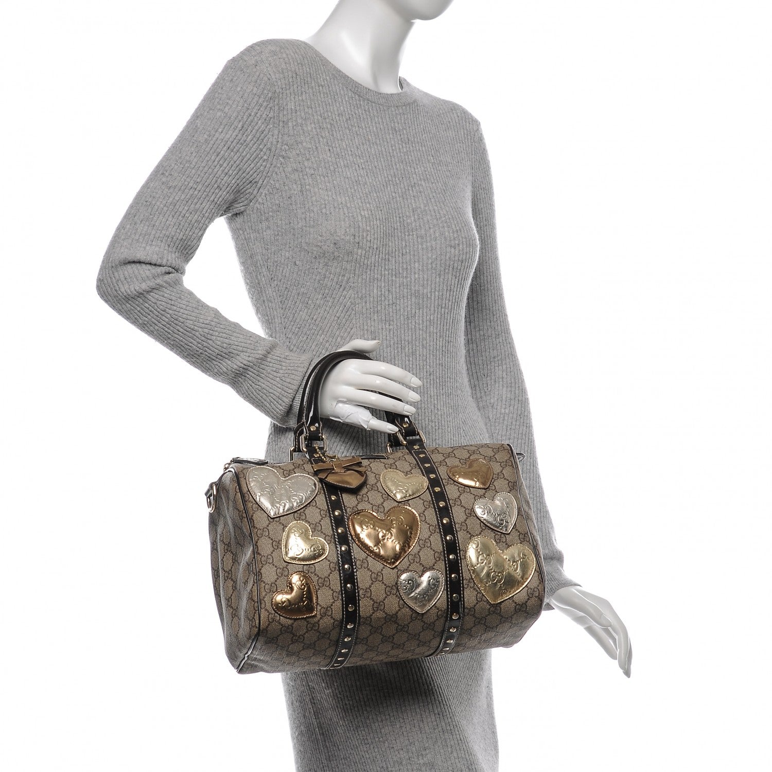 Gucci Monogram Guccissima Hearts Studded Medium Joy Boston Dark Brown 2 of 6