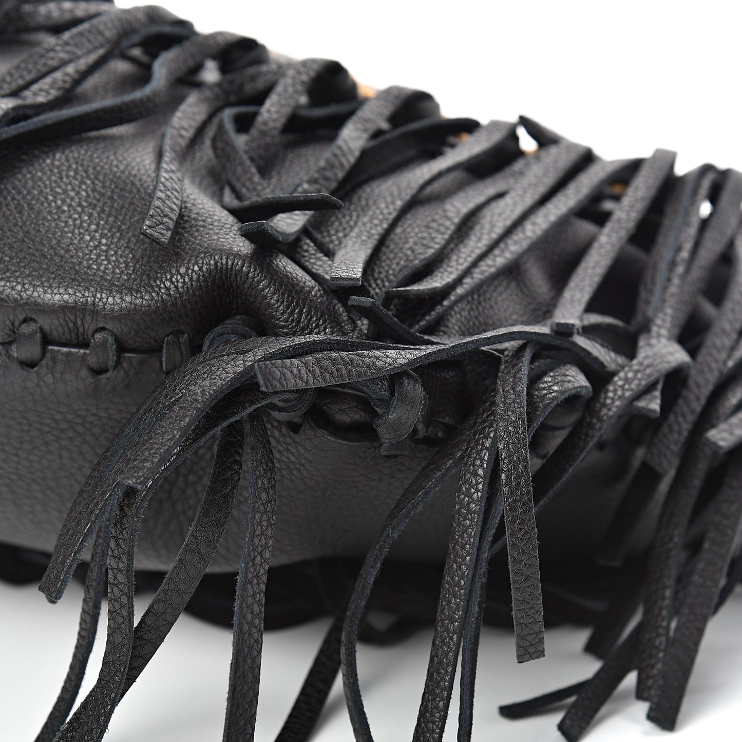 Grained Calfskin C-Rockee Fringe Hobo Black