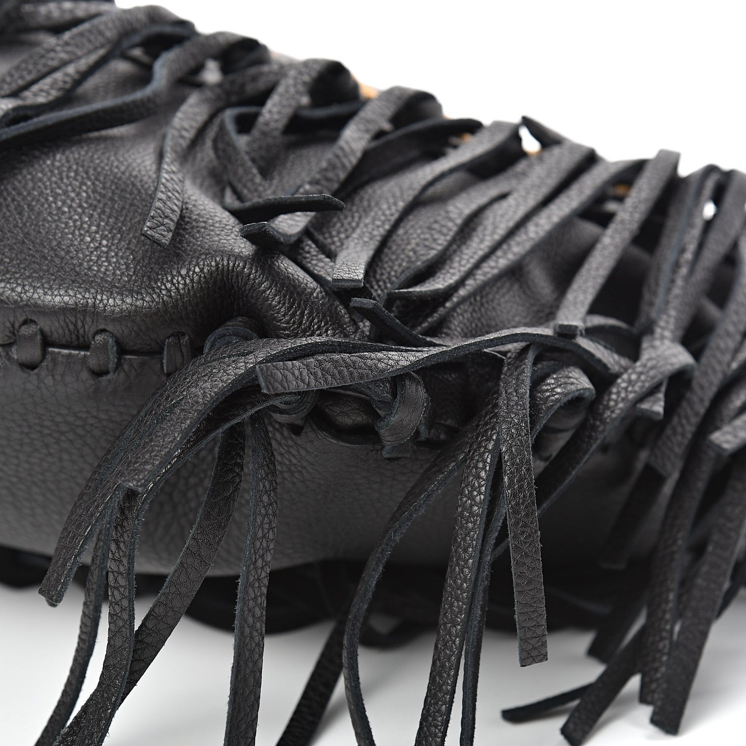 Valentino Garavani Grained Calfskin C-Rockee Fringe Hobo Black 9 of 10