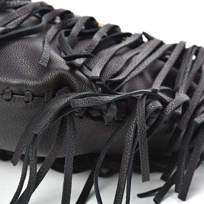 Valentino Garavani Grained Calfskin C-Rockee Fringe Hobo Black 9 of 10