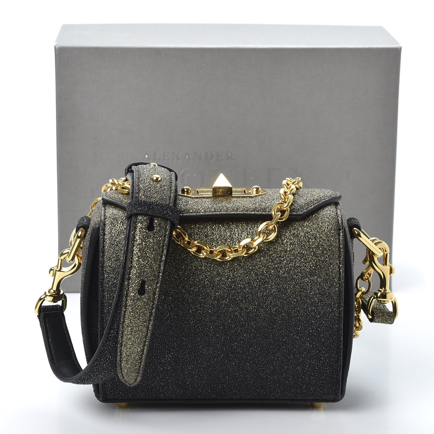 Glitter Degrade Box Shoulder Bag 16 Black Gold