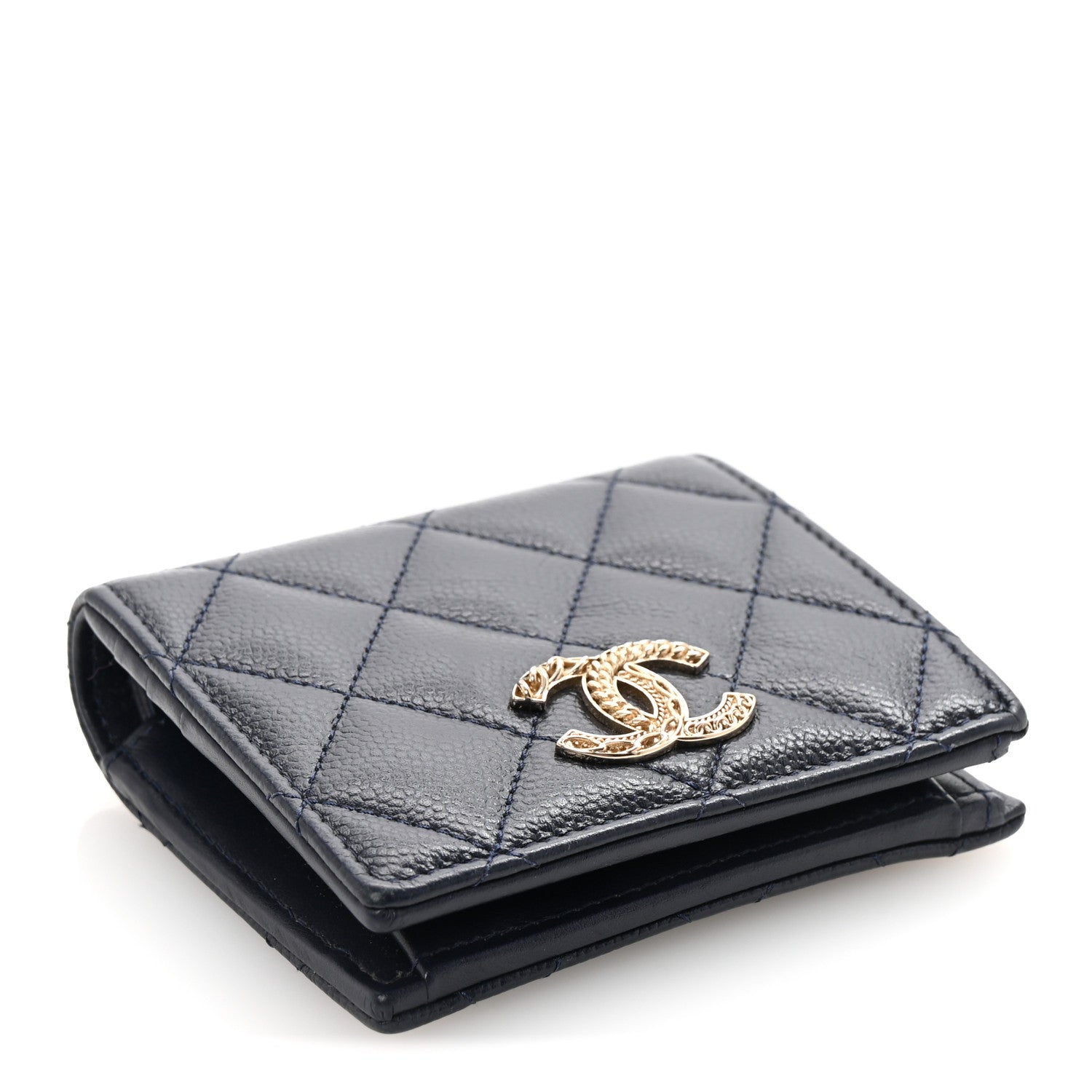 Chanel Caviar Quilted Multi Chain CC Compact Bifold Wallet Navy 4 of 9