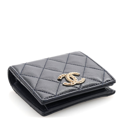 Chanel Caviar Quilted Multi Chain CC Compact Bifold Wallet Navy 4 of 9