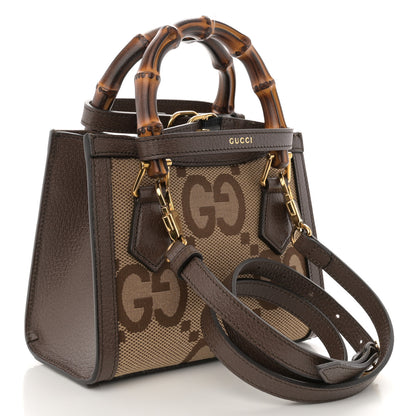 Gucci Monogram Jumbo GG Textured Dollar Calfskin Mini Diana Tote Bag Camel Ebony New Acero 3 of 12