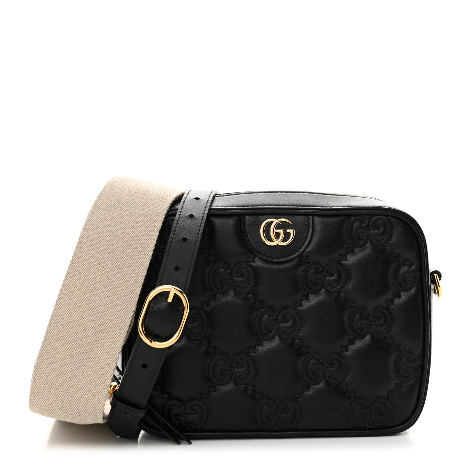 Gucci Calfskin GG Matelasse Shoulder Bag Black Natural 1 of 10