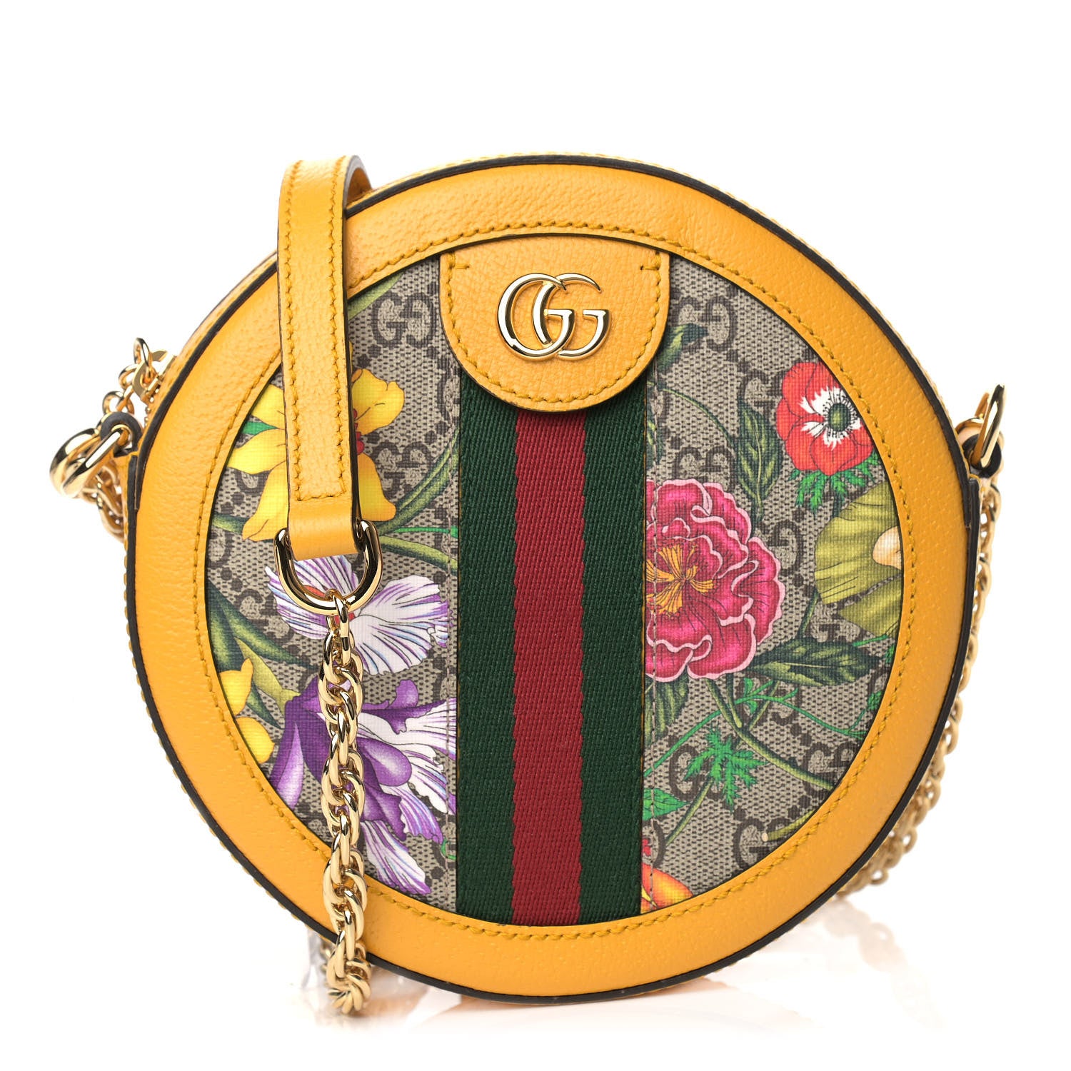 Gucci GG Supreme Monogram Flora Web Mini Ophidia Round Shoulder Bag Beige Multicolor Crop 1 of 9